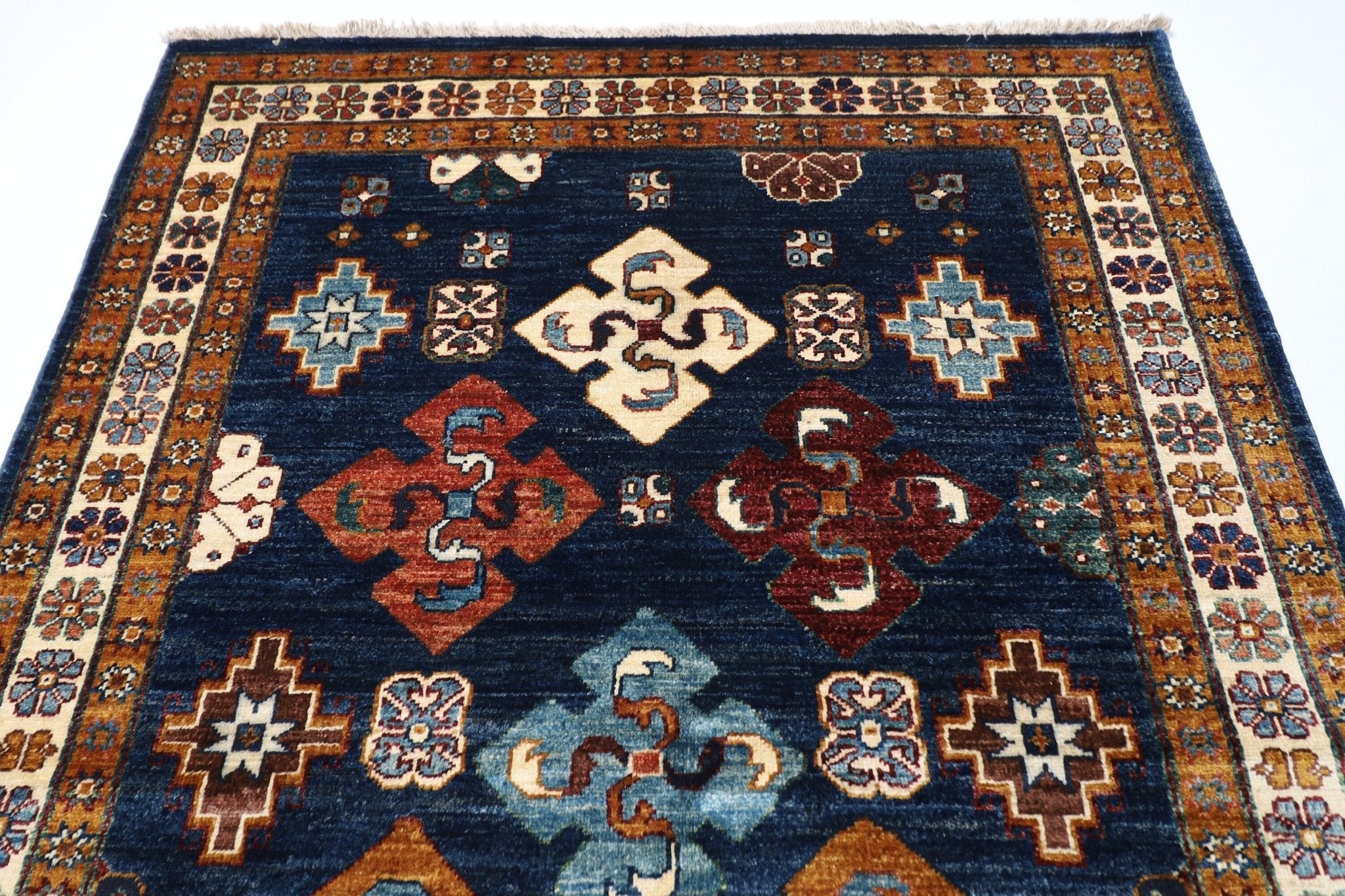 Kazak Rug - 122 x 178 cm (4 x 6 ft) Handcrafted Afghan Area Rug for Living Spaces - Jerm Rugs - Handmade Afghan Rug - Jerm Rugs