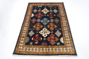 Kazak Rug - 122 x 178 cm (4 x 6 ft) Handcrafted Afghan Area Rug for Living Spaces - Jerm Rugs - Handmade Afghan Rug - Jerm Rugs