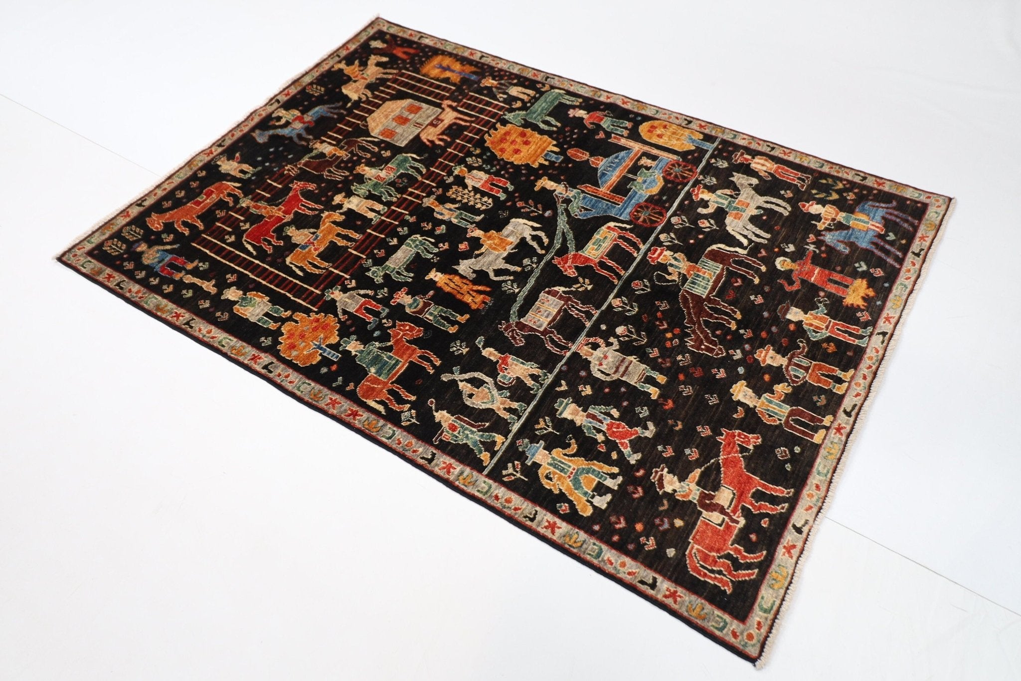 Kazak Rug - 126x180 cm (4'2x5'11 ft) Hand Knotted Afghan Wool - Jerm Rugs - Handmade Afghan Rug - Jerm Rugs