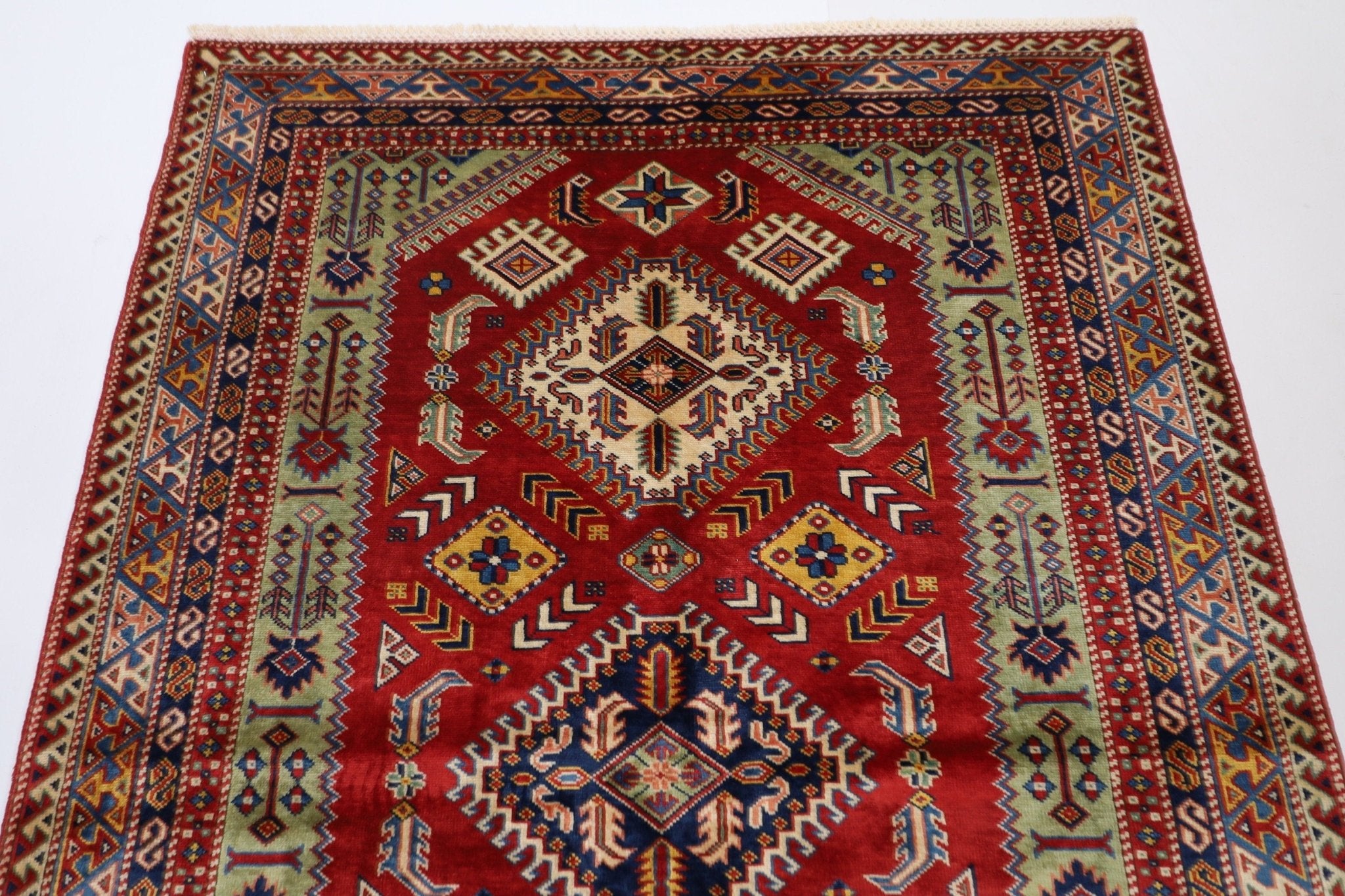 Kazak Rug - 127 x 186 cm (4'2 x 6'2 ft) Handmade Afghan Area Rug - Jerm Rugs - Handmade Afghan Rug - Jerm Rugs