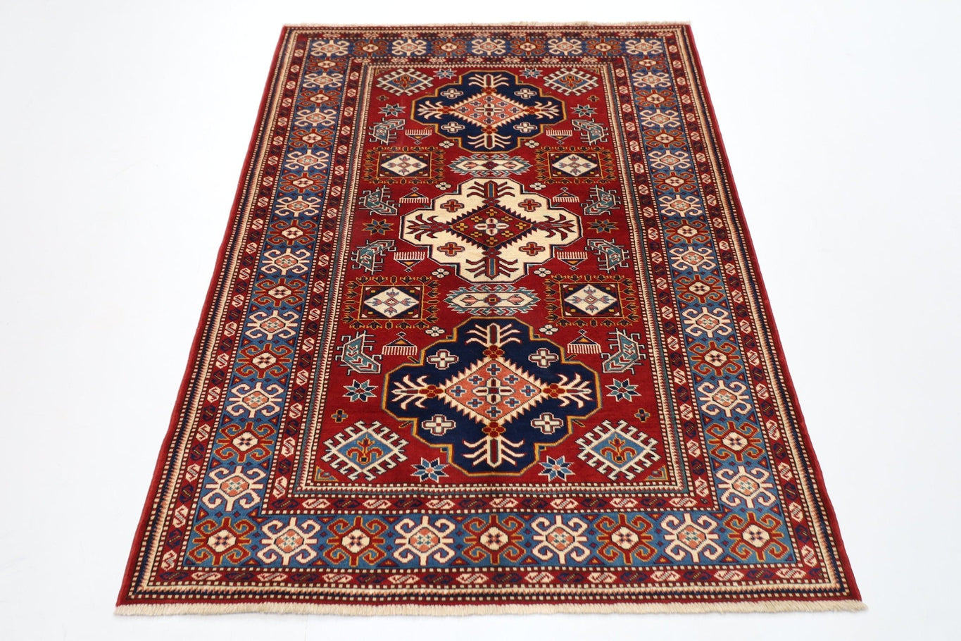 Kazak Rug - 4'2 x 5'8 ft (127 x 173 cm) Handmade Afghan Wool Area Rug