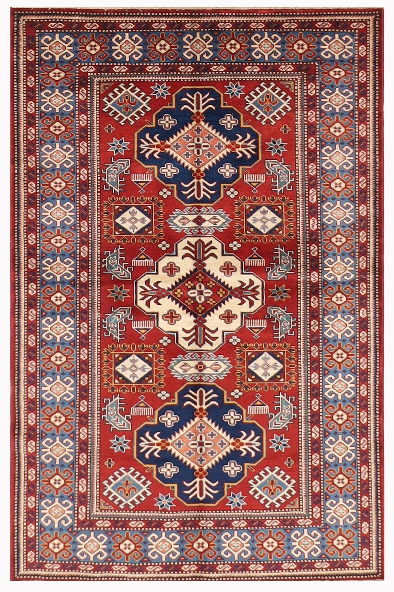 Kazak Rug - 4'2 x 5'8 ft (127 x 173 cm) Handmade Afghan Wool Area Rug