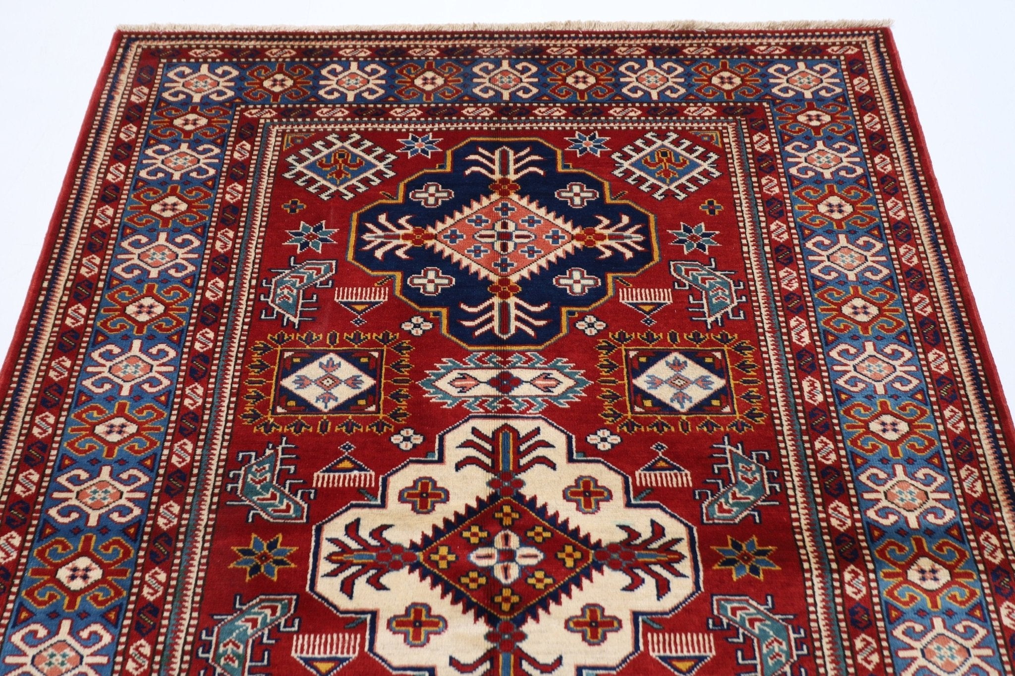 Kazak Rug - 4'2 x 5'8 ft (127 x 173 cm) Handmade Afghan Wool Area Rug - Jerm Rugs - Handmade Afghan Rug - Jerm Rugs