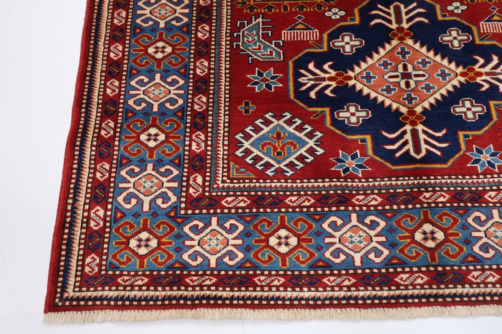 Kazak Rug - 4'2 x 5'8 ft (127 x 173 cm) Handmade Afghan Wool Area Rug - Jerm Rugs - Handmade Afghan Rug - Jerm Rugs