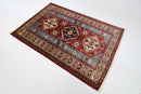 Kazak Rug - 4'2 x 6'1 ft (125 x 184 cm) Hand Knotted Afghan Wool Area Rug - Jerm Rugs - Handmade Afghan Rug - Jerm Rugs