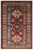 Kazak Rug - 4'2 x 6'1 ft (125 x 184 cm) Hand Knotted Afghan Wool Area Rug - Jerm Rugs - Handmade Afghan Rug - Jerm Rugs