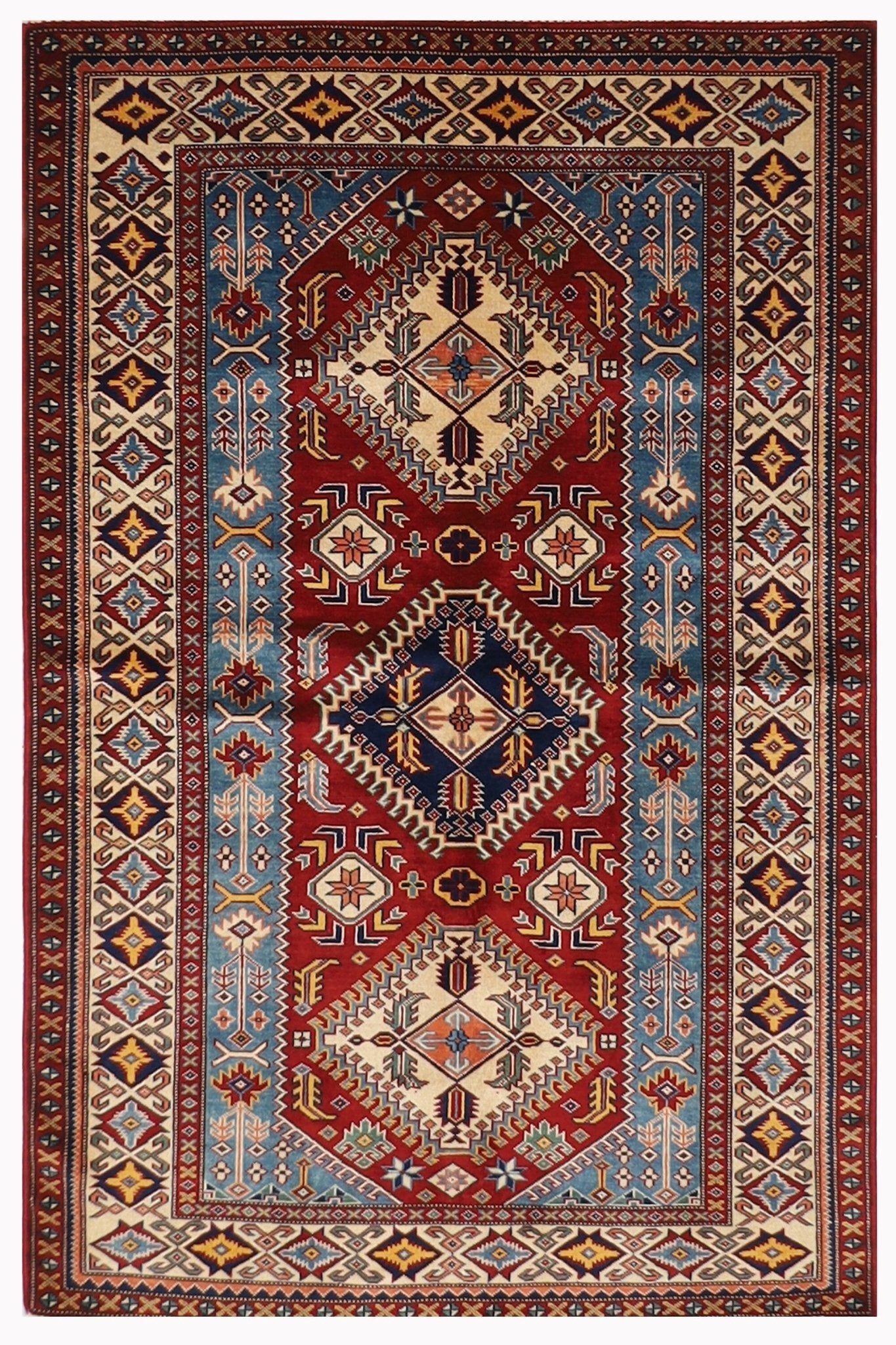 Kazak Rug - 4'2 x 6'1 ft (125 x 184 cm) Hand Knotted Afghan Wool Area Rug