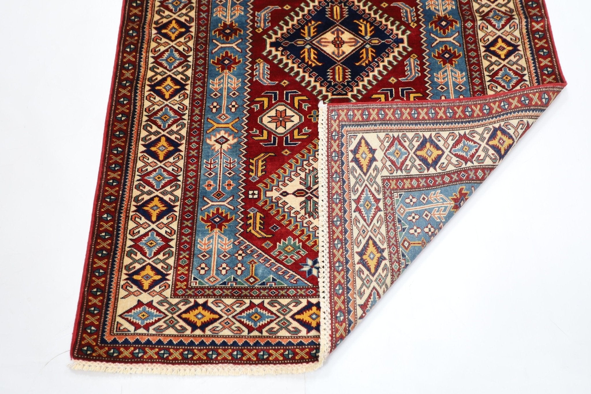 Kazak Rug - 4'2 x 6'1 ft (125 x 184 cm) Hand Knotted Afghan Wool Area Rug - Jerm Rugs - Handmade Afghan Rug - Jerm Rugs