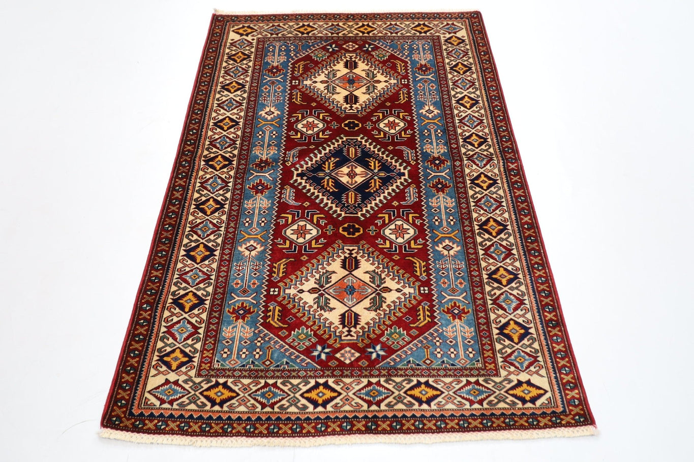 Kazak Rug - 4'2 x 6'1 ft (125 x 184 cm) Hand Knotted Afghan Wool Area Rug