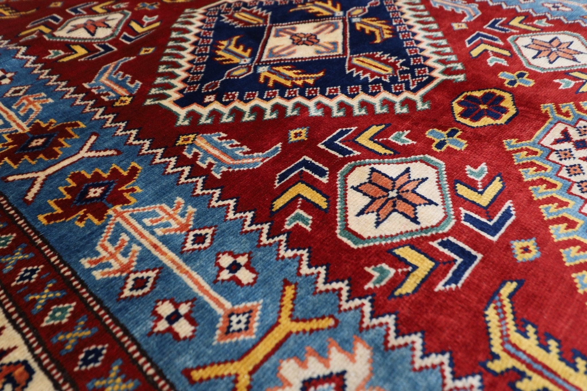 Kazak Rug - 4'2 x 6'1 ft (125 x 184 cm) Hand Knotted Afghan Wool Area Rug - Jerm Rugs - Handmade Afghan Rug - Jerm Rugs