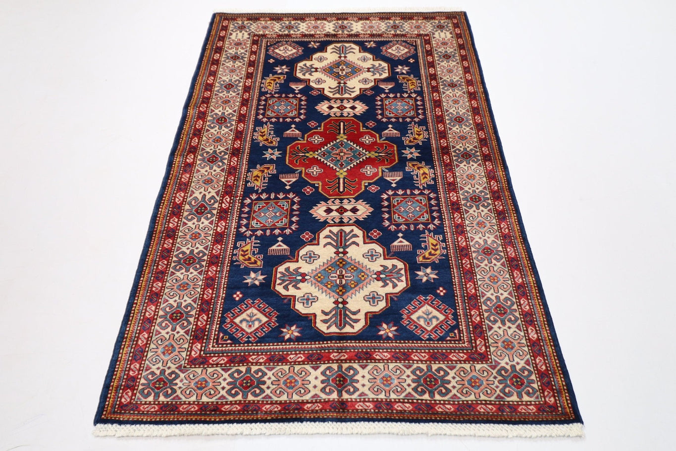 Kazak Rug - 4'2 x 6'4 ft (126 x 192 cm) Hand Knotted Afghan Wool Area Rug