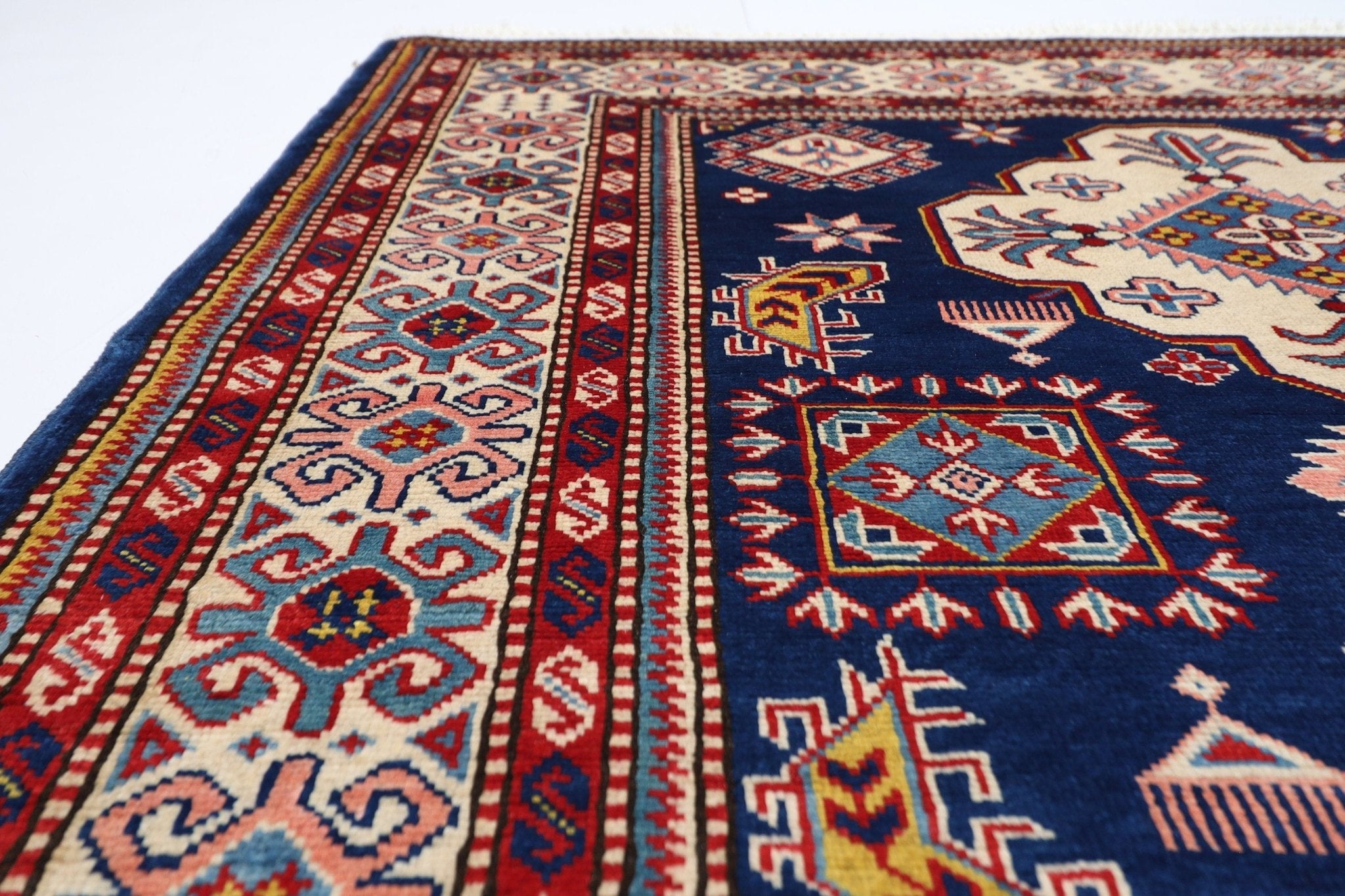 Kazak Rug - 4'2 x 6'4 ft (126 x 192 cm) Hand Knotted Afghan Wool Area Rug - Jerm Rugs - Handmade Afghan Rug - Jerm Rugs