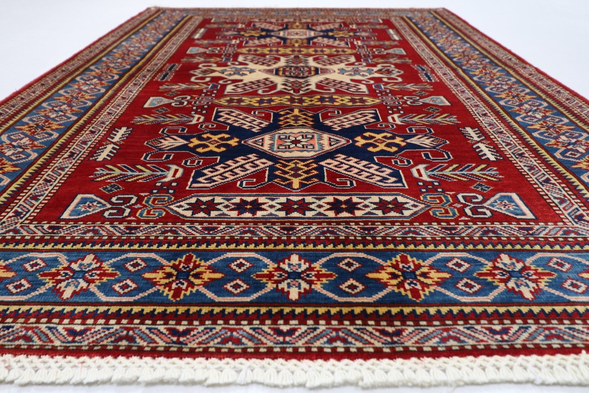 Kazak Rug - 4x6 ft (129 x 177 cm) Hand Knotted Afghan Wool Area Rug - Jerm Rugs - Handmade Afghan Rug - Jerm Rugs