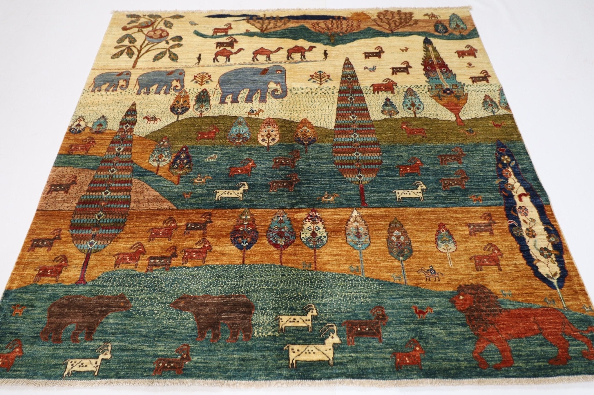 Landscape - 196 x 196 cm, 6.5 x 6.5 ft Afghan Hand-Knotted Wool Rug