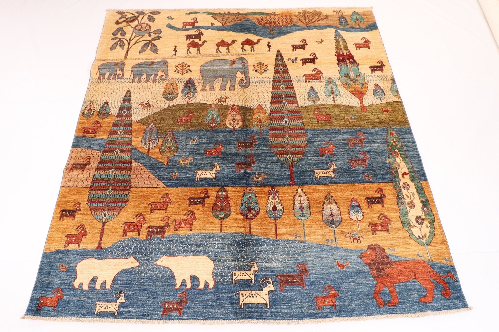 Landscape - 196x198 cm (6'6"x6'6") Hand-Knotted Afghan Rug for Home Decor