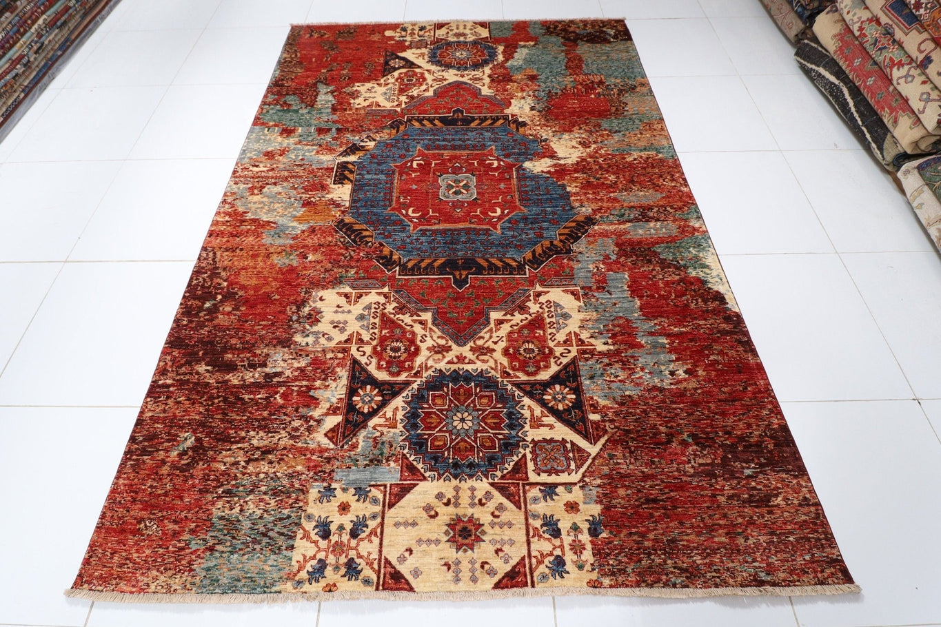 Mamluk - 201 x 294 cm, 6.7 x 9.8 ft Hand-Knotted Afghan Wool Rug