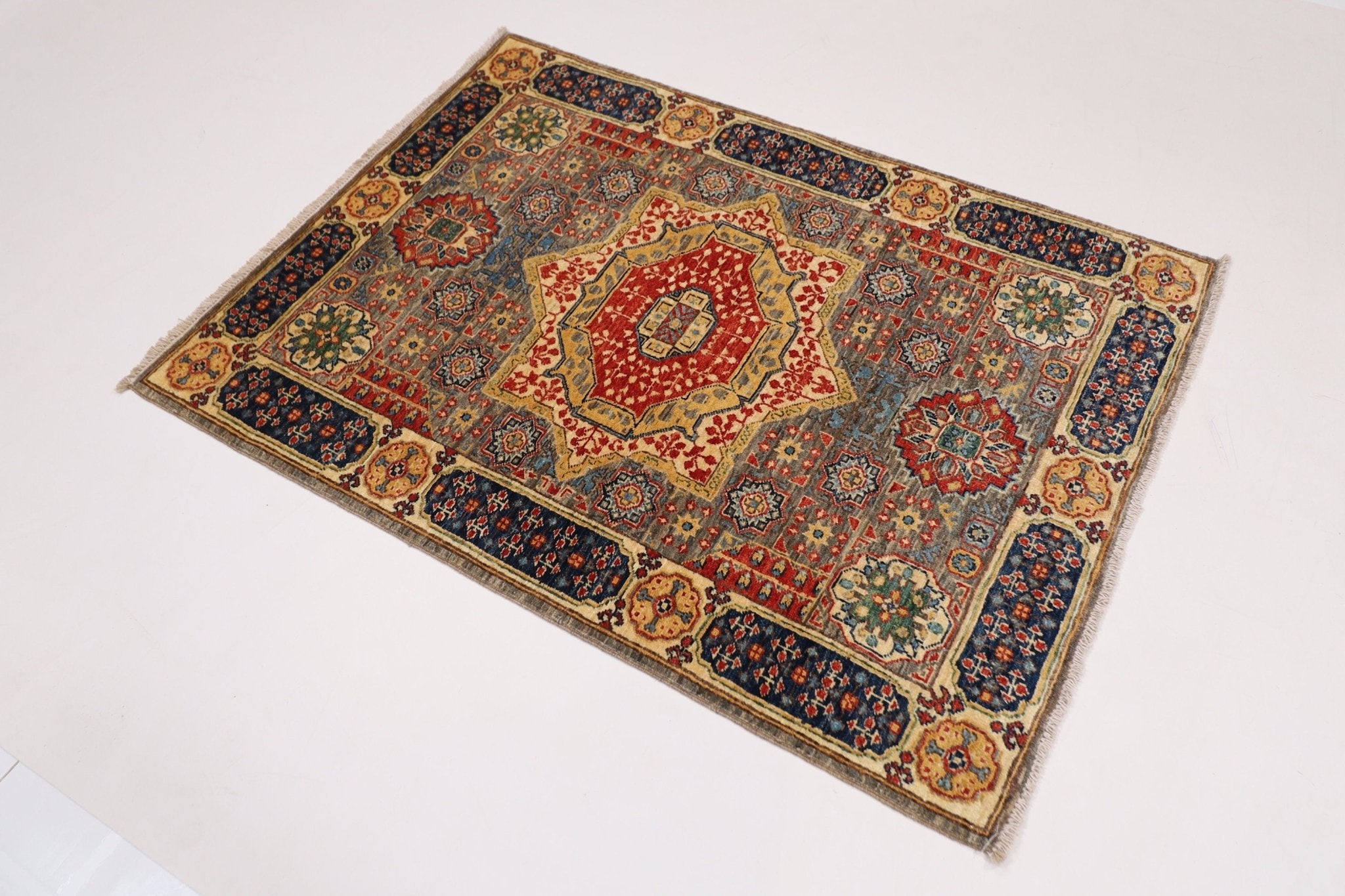 Mamluk Rug - 3x5 ft (106 x 143 cm) Hand Knotted Afghan Wool