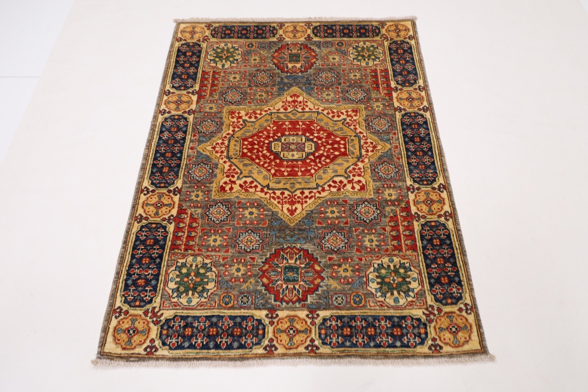 Mamluk Rug - 3x5 ft (106 x 143 cm) Hand Knotted Afghan Wool