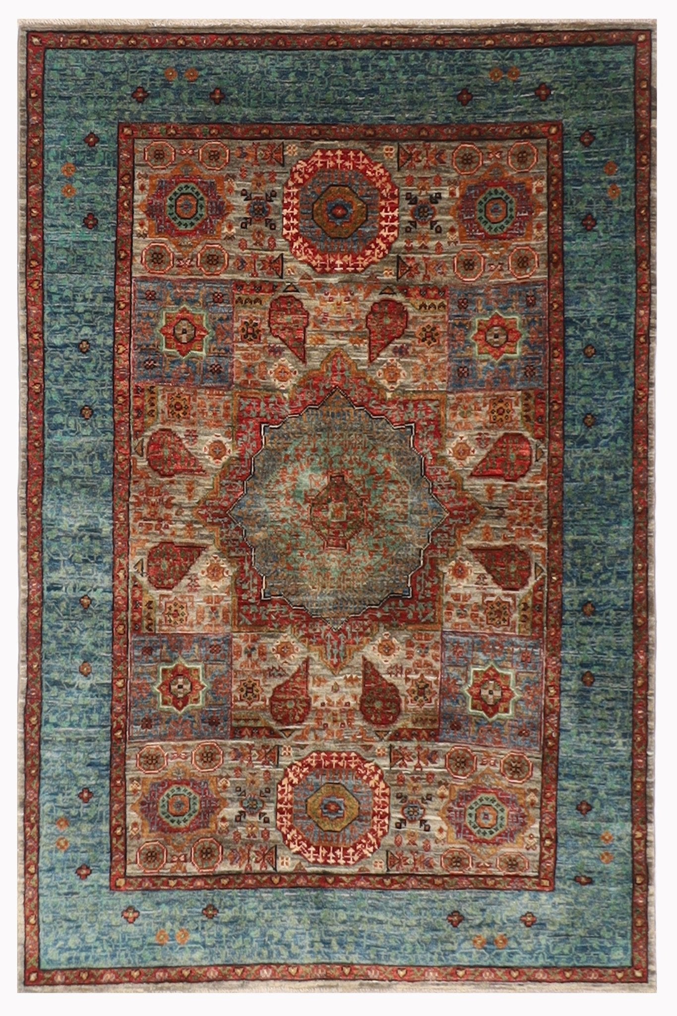 Mamluk Rug - 4'1x5'6 ft (123x167 cm) Hand Knotted Afghan Wool Area Rug