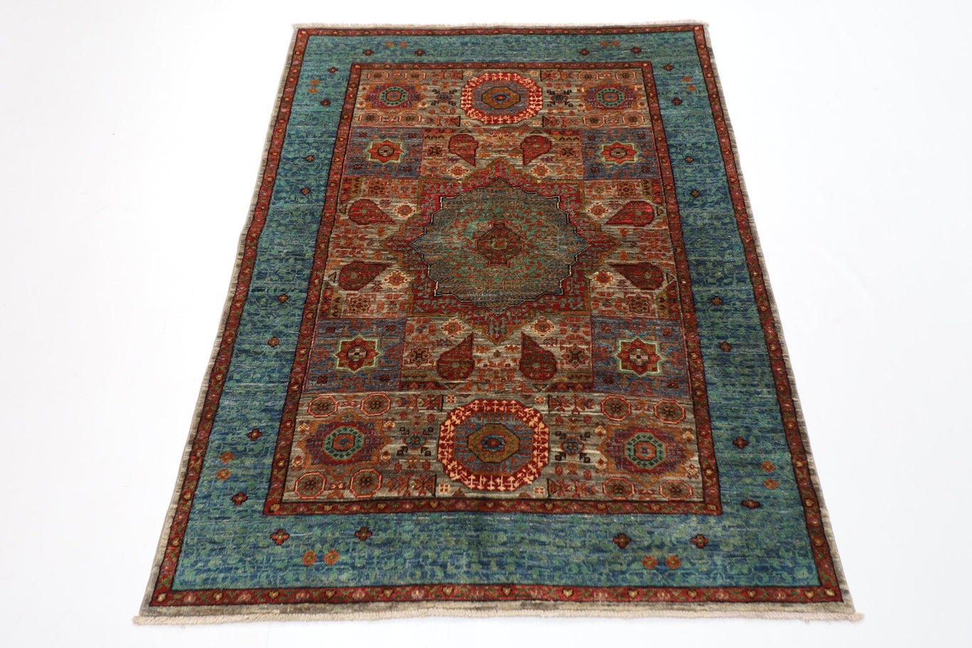 Mamluk Rug - 4'1x5'6 ft (123x167 cm) Hand Knotted Afghan Wool Area Rug